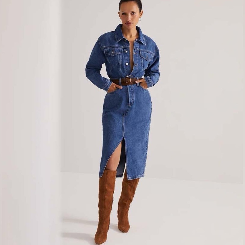 NWT Favorite Daughter The City Denim Long Sleeve Midi Dress in Los Angeles 25(2)
